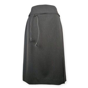 ETCETERA Gray Pencil Skirt Slit Leather Accent Tie Stretch Career M 10